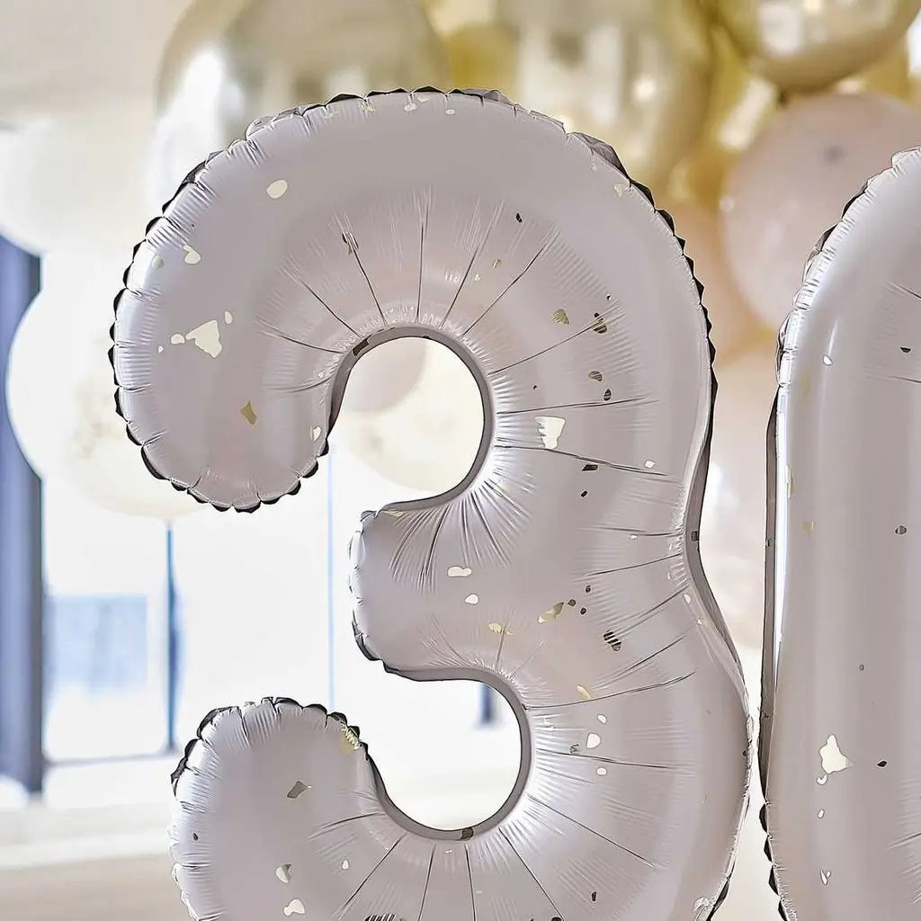 Nude & Gold Speckle Number 30 Milestone Birthday Foil Balloons