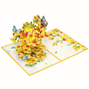 Golden Orchid Garden with Butterflies 3D Pop Up Greeting Card