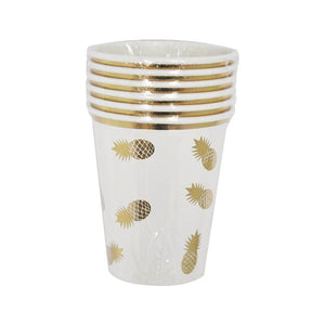 Golden Pineapple Paper Cups 6 Pack