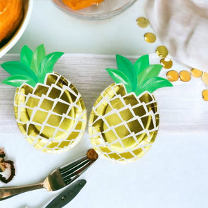 Golden Pineapple Shaped Paper Plates 8 Pack