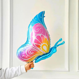 Butterfly-Shaped Foil Balloon with Pink Body and One Large Wing Showing Side View