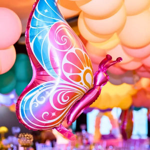 Blue and Pink Butterfly Balloon Resting Pose – Garden or Fairy Party Decoration