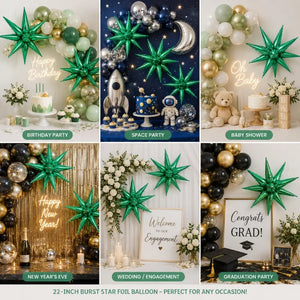12-pointed 3D Green Burst Star Foil Balloon