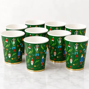Green Christmas Paper Cups 266ml 8pk