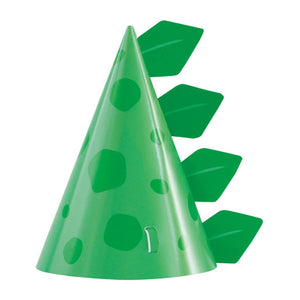 Green Dinosaur Party Hats 8pk childrens dino roar birthday party costume accessories party favours