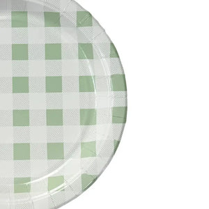 Green Gingham Paper Plates 17cm 20pk