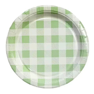 Green Gingham Paper Plates 17cm 20pk