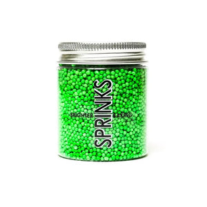 Green nonpareils cake decorations in jar by Sprinks