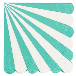 Green & White Candy Stripe Scallop Paper Napkins 16pk