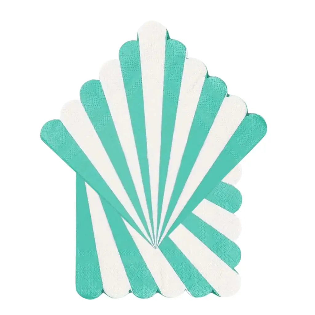 Green & White Candy Stripe Scallop Paper Napkins 16pk