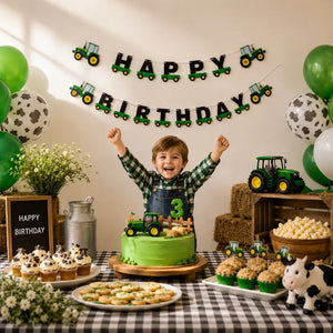 Green Yellow Tractor Happy Birthday Paper Banner