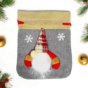 Grey Faceless Gnome Hessian Drawstring Gift Bag
