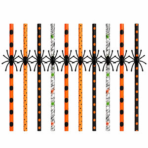 Pack of 10 Halloween Spider Paper Drinking Straws