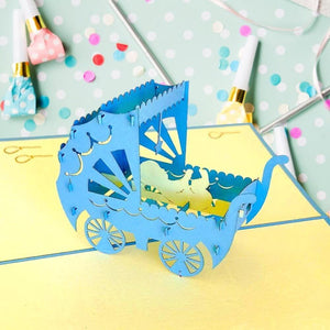 Handmade Blue Baby Pram Pop Up Card - vintage