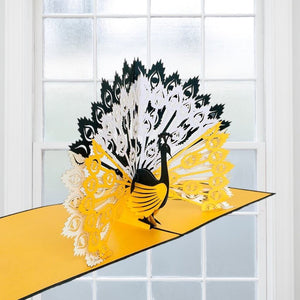 Handmade Gold and Black Peacock Pop Up Greeting Card - Online Party Supplies