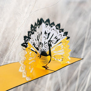 Handmade Gold and Black Peacock Pop Up Greeting Card - Online Party Supplies