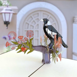 Handmade Australian Native Magpie Pop Up Card