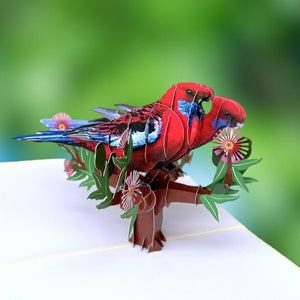 Handmade Australian Crimson Rosella Parrot Couple 3D Pop Up Card