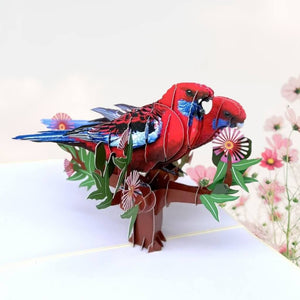 Handmade Australian Crimson Rosella Parrot Couple 3D Pop Up Card