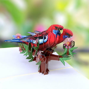 Handmade Australian Crimson Rosella Parrot Couple 3D Pop Up Card