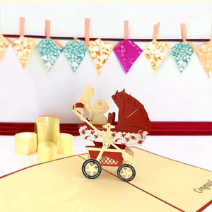Handmade Baby In Red Pram 3D Pop Up Card