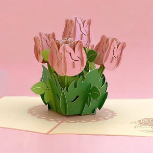 Handmade Baby Pink Rose Bouquet 3D Pop Up Greeting Card - Mother's Day, Valentine's Day Pop Up Cards - Wedding Invitations