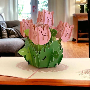 Handmade Baby Pink Rose Bouquet 3D Pop Up Greeting Card - Mother's Day, Valentine's Day Pop Up Cards - Wedding Invitations