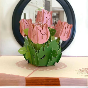 Handmade Baby Pink Rose Bouquet 3D Pop Up Greeting Card - Mother's Day, Valentine's Day Pop Up Cards - Wedding Invitations