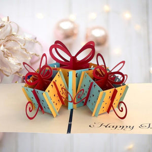 Handmade Online Party Supplies Happy Birthday Present Box Pop Up Greeting Card - Blue Cover