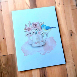 Blue Bird on Vintage Rose Watering Can Pop Card
