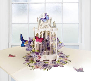 Online Party Supplies Handmade Blue Hummingbird Hovering the Bird Cage 3D Pop Up Greeting Birthday Card