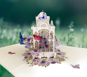 Online Party Supplies Handmade Blue Hummingbird Hovering the Bird Cage 3D Pop Up Greeting Birthday Card