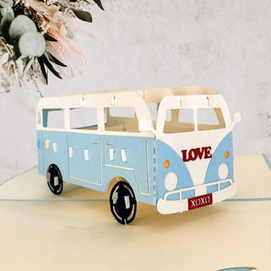Handmade Blue Vintage VW Kombi Camper Pop Up Card - Online Party Supplies