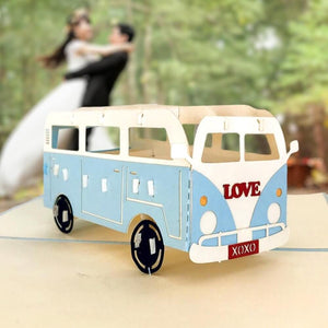 Handmade Blue Vintage VW Kombi Camper Pop Up Card - Online Party Supplies