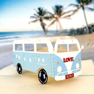Handmade Blue Vintage VW Kombi Camper Pop Up Card - Online Party Supplies