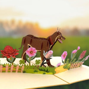 Handmade Brown Australian Kelpie Dog in Flower Garden Pop Up Card - 3D Animal Cards - Cards for Dog Lovers