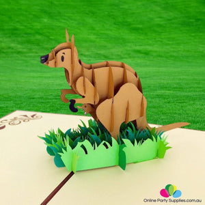 Handmade Brown Kangaroo 3D Pop Up Greeting Card - Online Party Supplies
