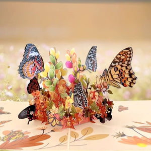 Butterflies Resting on Autumn Maple Leaf & Flower Garden Pop Up Card