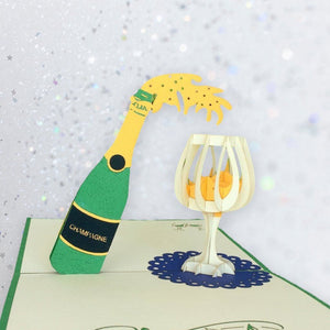 Handmade Champagne Bottle and Glass 3D Pop Up Card - Online Party Supplies
