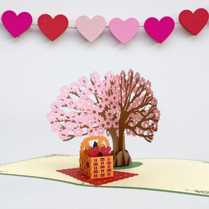 Handmade Cherry Blossom Tree with a Picnic Basket Pop Up Greeting Card