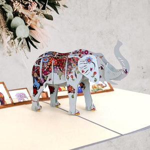 Handmade Colourful Hand Painted Elephant 3D Pop Up Card