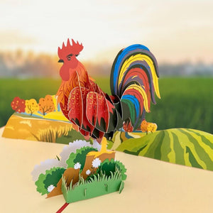 Handmade Colourful Rooster 3D Pop Up Greeting Card - Online Party Supplies