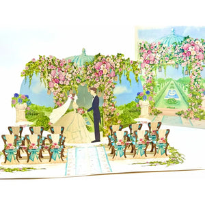 Country Wedding with Bride & Groom under floral arch way 3D Pop Up Greeting Card