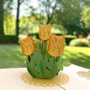 Handmade Golden Rose Bouquet 3D Pop Up Greeting Card - Mother's Day, Valentine's Day Pop Up Cards - Wedding Invitations