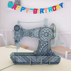 Handmade Grey Vintage Sewing Machine 3D Pop Up Card - Online Party Supplies