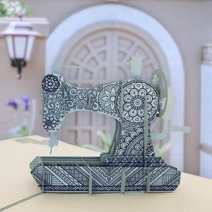 Handmade Grey Vintage Sewing Machine 3D Pop Up Card - Online Party Supplies