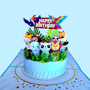 Happy Birthday Jungle Animal Cake Origami Pop Card