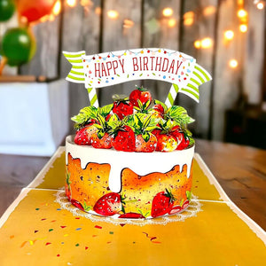 Happy Birthday Strawberry Cake Origami Pop Card
