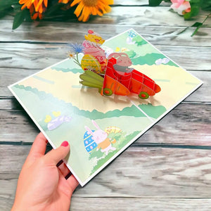 Happy Easter Rabbit in Carrot Car Pop Up Card