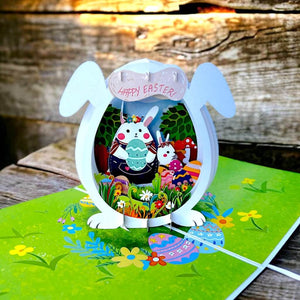 Happy Easter Bunny in Egg House Pop Card
